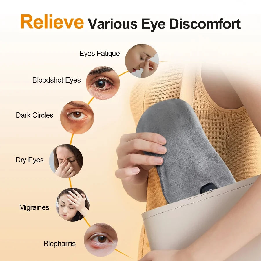 Cordless Heated Eye Mask for Dry Eyes 3 Levels Hot Compress Smart Timing Sleeping Mask Electric Warm Eye Compress for Eye Relief