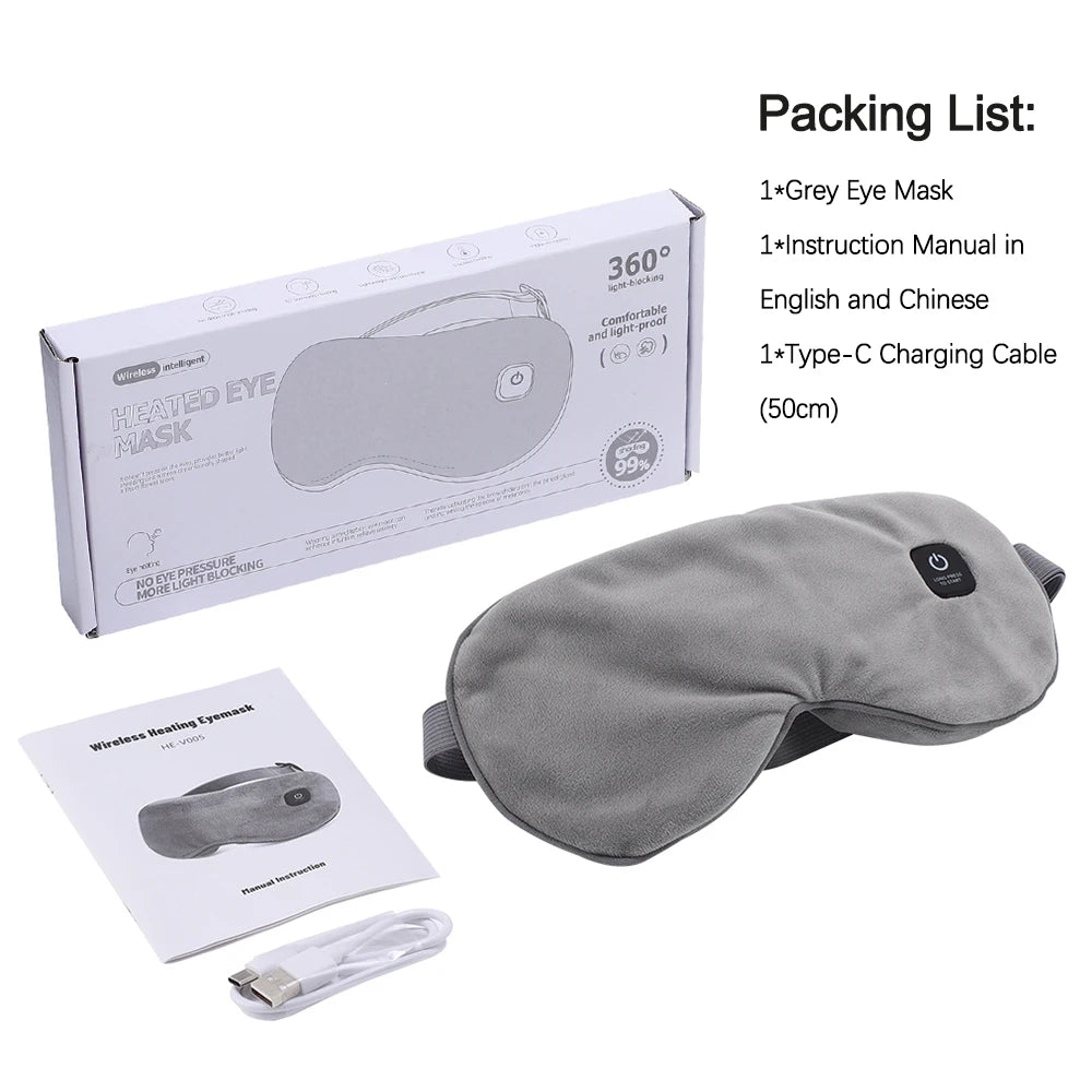 Cordless Heated Eye Mask for Dry Eyes 3 Levels Hot Compress Smart Timing Sleeping Mask Electric Warm Eye Compress for Eye Relief