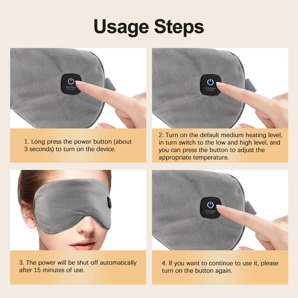 Cordless Heated Eye Mask for Dry Eyes 3 Levels Hot Compress Smart Timing Sleeping Mask Electric Warm Eye Compress for Eye Relief