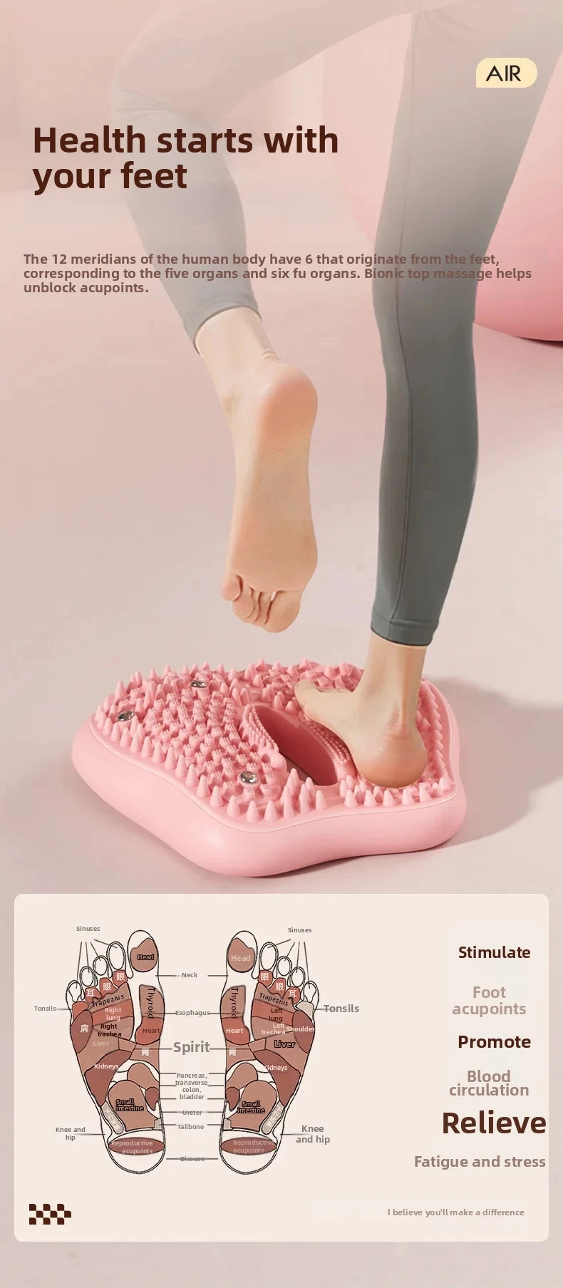 Anti-slip Acupressure Foot Massager Pad Inflatable Foot Massager Strong Suction Cups Foldable Portable Drainage Holes