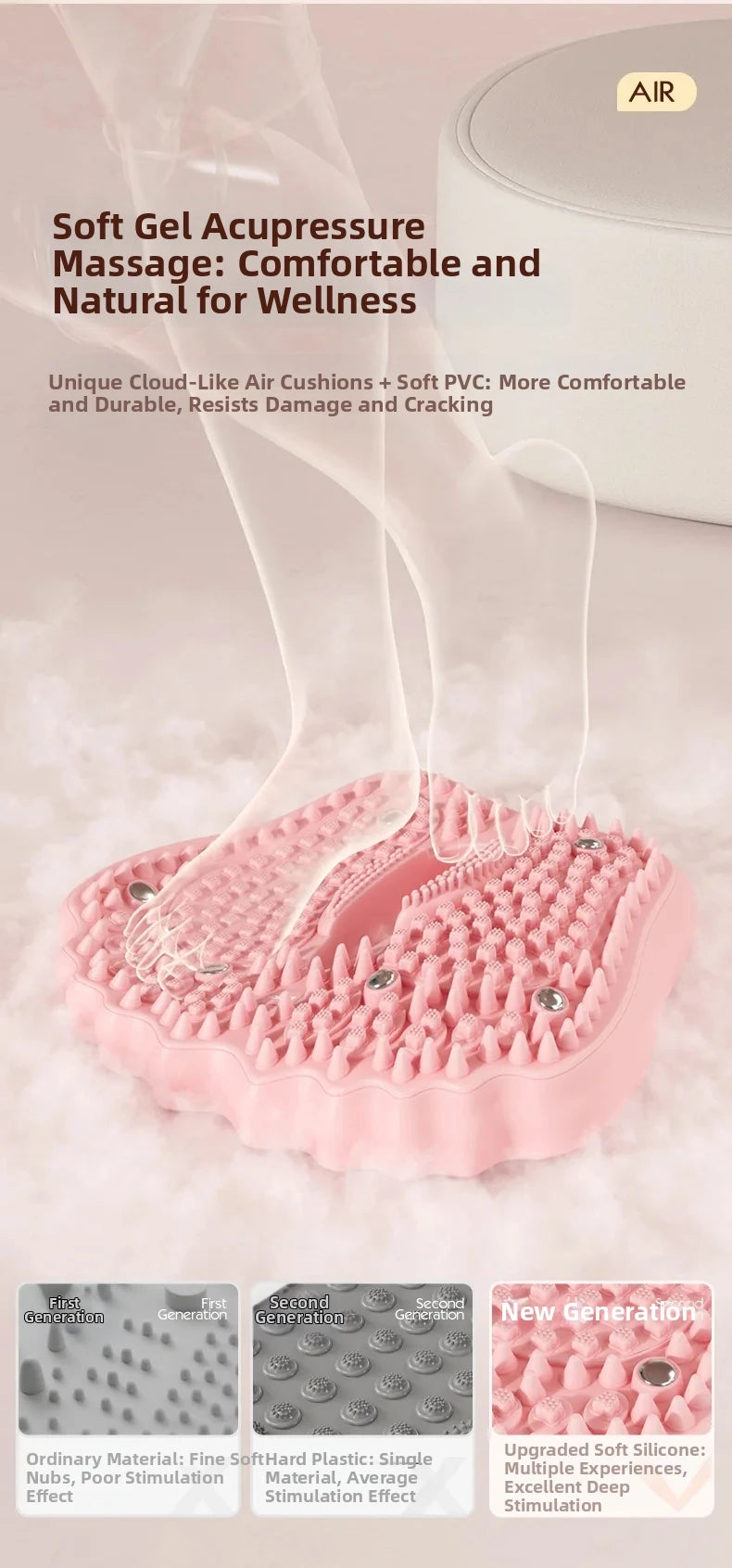 Anti-slip Acupressure Foot Massager Pad Inflatable Foot Massager Strong Suction Cups Foldable Portable Drainage Holes