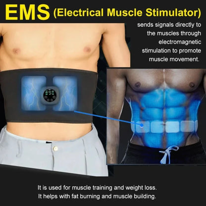 Smart pulse EMS abs belt, abdominal muscle patch, weight loss massage fitness device, black technology fat burning machine