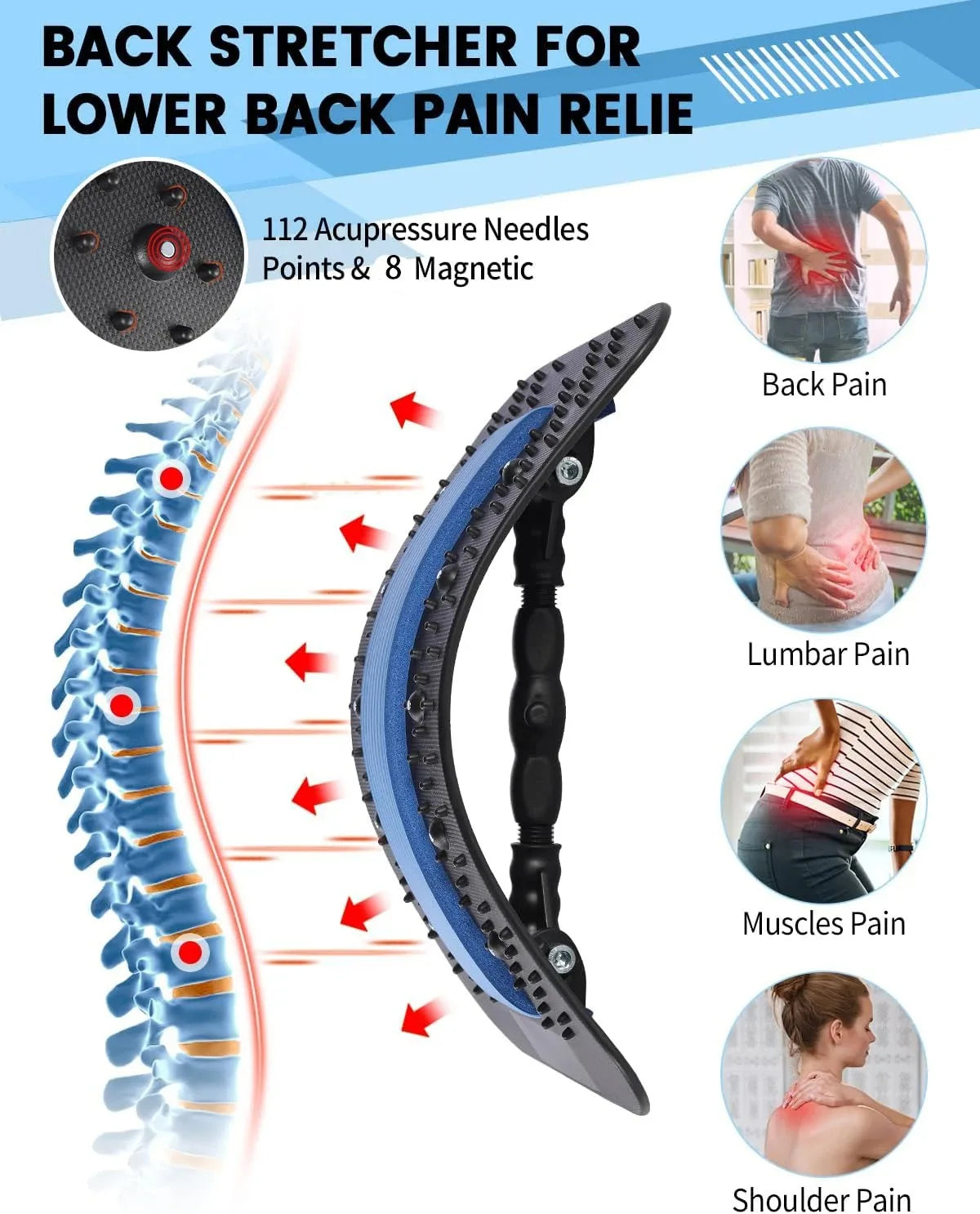 Back extensor, lumbar support, relieve back pain relief lumbar, for herniated disc lower back and upper back support
