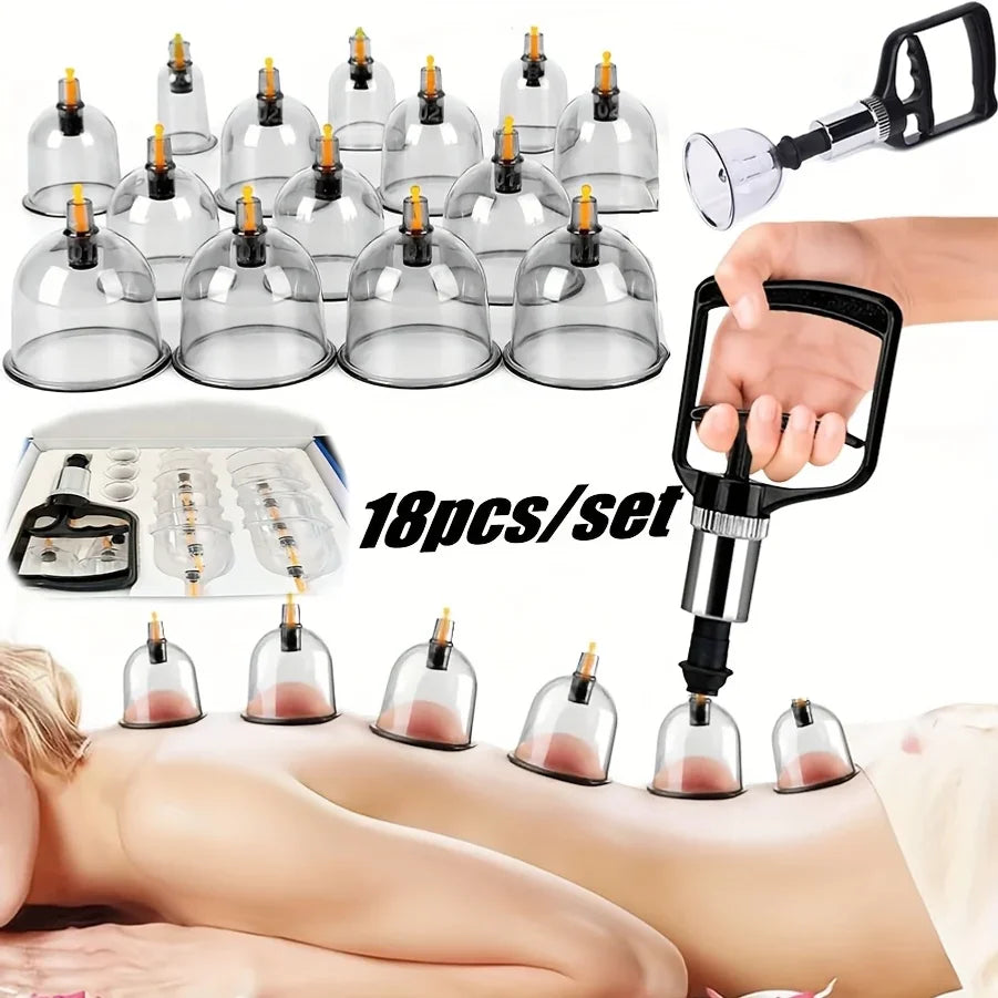 18pcs Set Cupping Relaxation Kit with Hand Pump and Detailed Cupping Manual for Multiple Sizes of Vacuum Cups Massage Cupping
